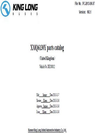 Spare parts catalogue for bus King Long XMQ6130Y