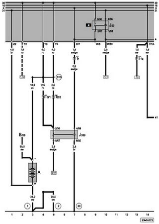 Electrical wiring diagrams for Volkswagen Transporter T4 (California, Caravelle, Multivan)
