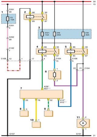Electrical wiring diagrams for car Ravon Gentra (Daewoo Lacetti I)