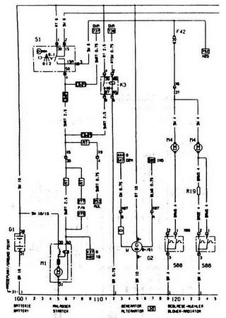 Electrical wiring diagrams for car Opel Kadett F (Opel Astra F)