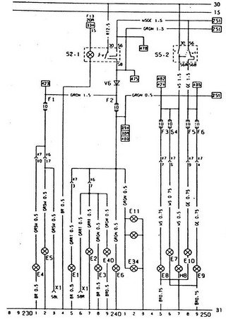 Diagramas (esquemas) eléctricos de coche Opel Kadett E (Opel Astra E, Opel Kadett E Cabrio, Opel Monza)