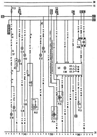 Electrical wiring diagrams for car Vauxhall Astra E (Cabrio, Vauxhall Astra II, Vauxhall Astra Belmont, Opel Kadett E)