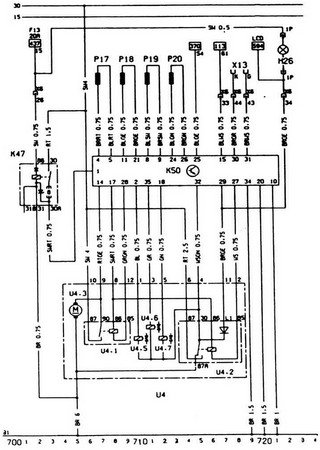 Electrical wiring diagrams for car Pontiac LeMans VI (Opel Kadett E)